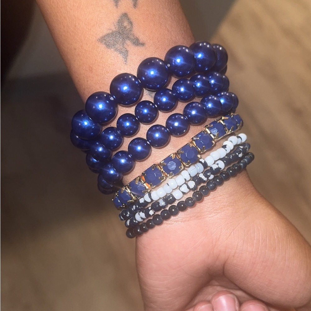 Elegant Blue Beaded Bracelet Set